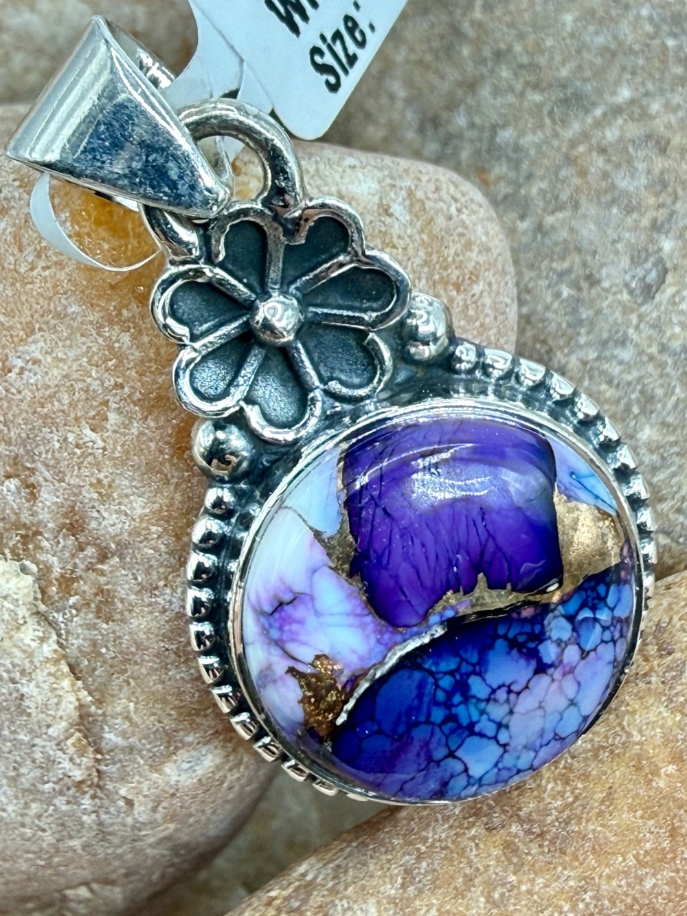 NWT Sterling Silver Purple Dahlia Pendant 925 Floral Artisan 2” Southwest Boho - Picture 12 of 17
